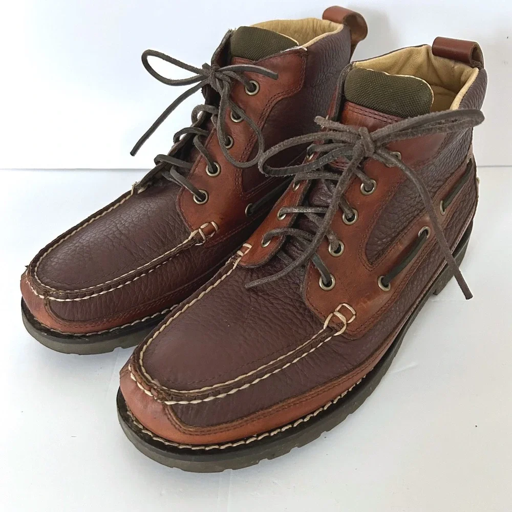 L.L. Bean Eastport Chukka Boots Men 10 D Brown Leather Lug Sole Moc Toe 244479